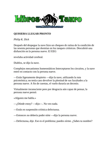 QUISIERA LLEGAR PRONTO de Philip K. Dick, portada del libro