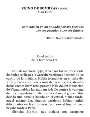 Reino de sombras de Allan Furst, portada del libro