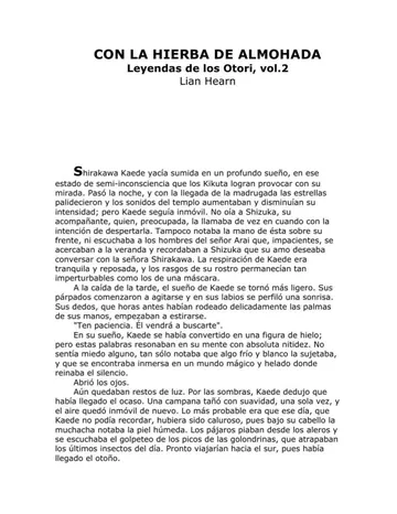 Con la hierba de almohada, Leyendas Otori 02 de Lian Hearn, portada del libro