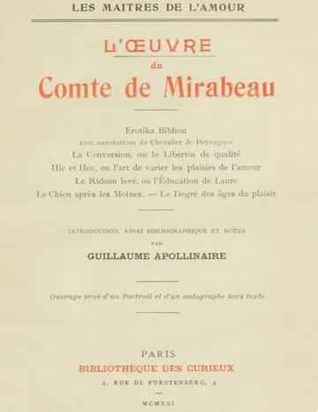 L'oeuvre du comte de Mirabeau de comte de Honoré-Gabriel de Riqueti Mirabeau, couverture du livre