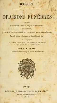 Oraisons funèbres de Jacques Bénigne Bossuet, couverture du livre