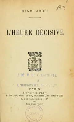 L'heure décisive d’Henri Ardel, couverture du livre