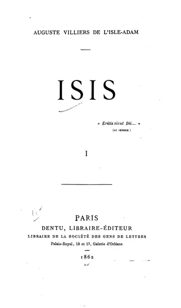Isis: Roman d’Auguste, comte de Villiers de L'Isle-Adam, couverture du livre
