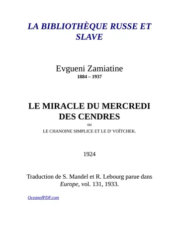 Le Miracle du mercredi des cendres de Zamiatine, couverture du livre
