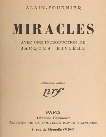 Miracles / avec une introduction de Jacques Rivière d’Alain-Fournier, couverture du livre