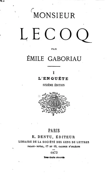 Monsieur Lecoq — Volume2 L'honneur du nom d’Emile Gaboriau, couverture du livre