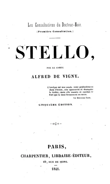 Stello d’Alfred de Vigny, couverture du livre