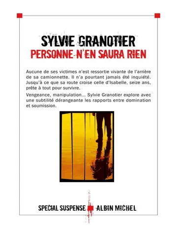 Personne n'en saura rien de Sylvie Granotier, couverture du livre