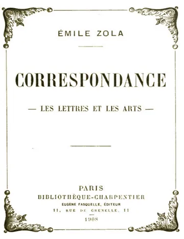 Correspondance: Les lettres et les arts d’Émile Zola, couverture du livre