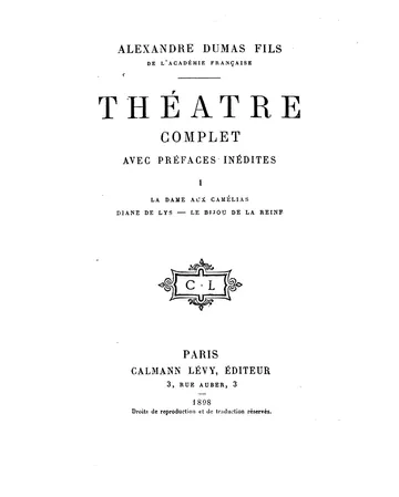 La dame aux camélias d’Alexandre Dumas, couverture du livre