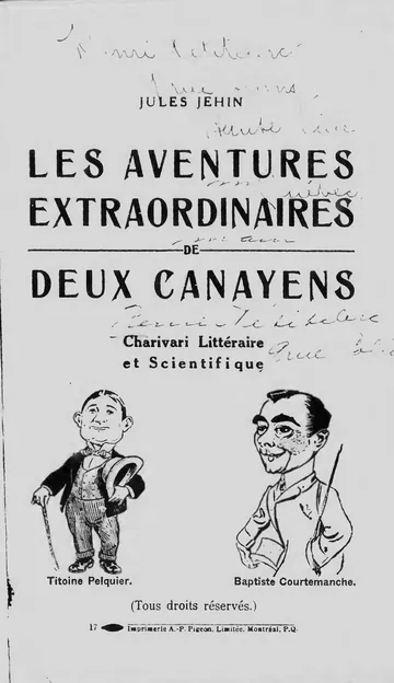 Les aventures extraordinaires de deux canayens de Jules Jehin, couverture du livre