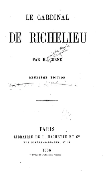 Le Cardinal de Richelieu d’Hyacinthe Corne, couverture du livre