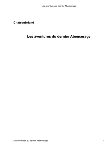Les aventures du dernier Abencerage de Chateaubriand, couverture du livre