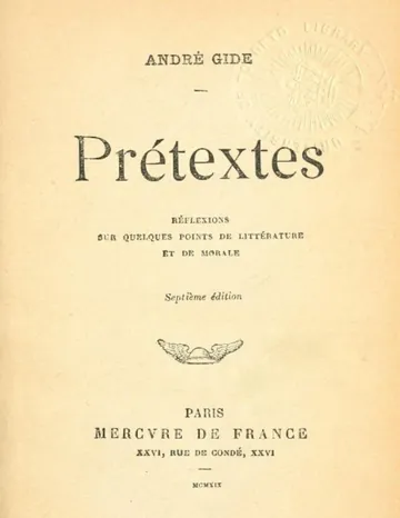 Prétextes: Réflexions sur quelques points de littérature et de morale d’André Gide, couverture du livre