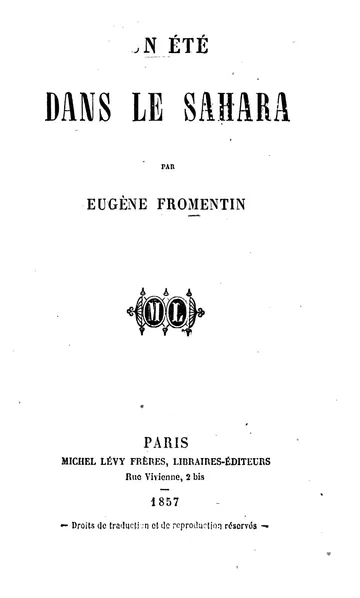 Un été dans le Sahara d’Eugène Fromentin, couverture du livre