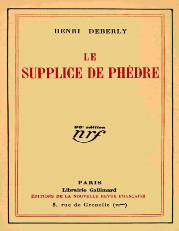 Le supplice de Phèdre d’Henri Deberly, couverture du livre