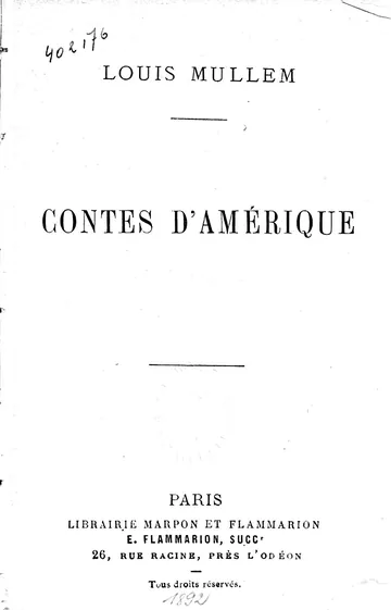 Contes d'Amérique de Louis Mullem, couverture du livre