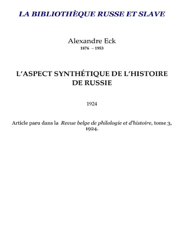 Eck - L Aspect synthetique de lhistoire de Russie d’Eck, couverture du livre