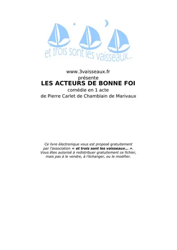 Les Acteurs de bonne Foi de Marivaux, couverture du livre