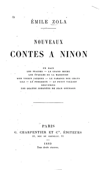 Contes à Ninon d’Émile Zola, couverture du livre