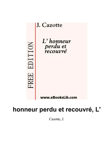 honneur perdu et recouvré, L' de J. Cazotte, couverture du livre