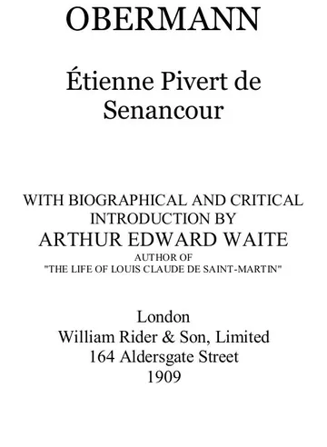 Obermann d’Etienne Pivert de Senancour, couverture du livre
