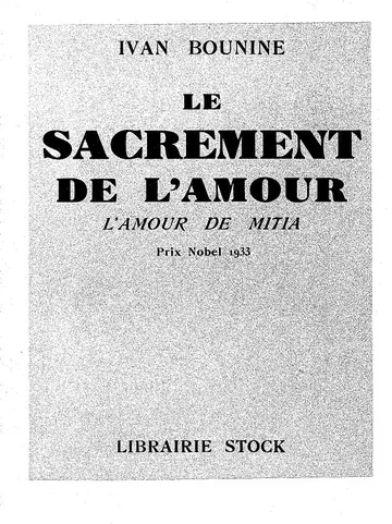 Le Sacrement de l'amour d’Ivan Bounine, couverture du livre