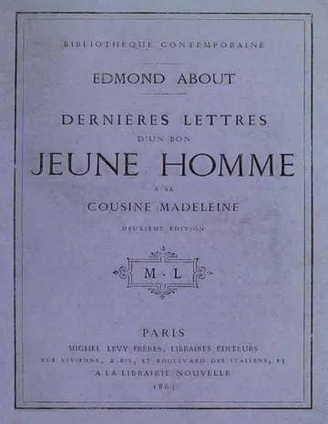 Dernières lettres d'un bon jeune homme à sa cousine Madeleine d’Edmond About, couverture du livre