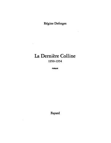 La Dernière Colline de Deforges, couverture du livre