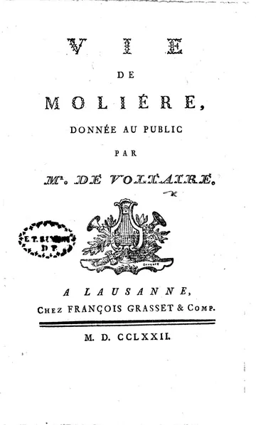 Vie de Molière de Voltaire, couverture du livre
