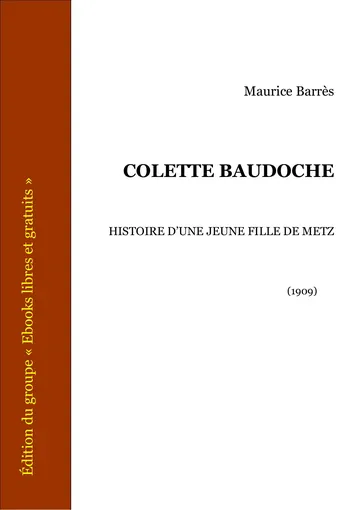 Colette Baudoche : Histoire d’une jeune fille de Metz de Maurice Barrès, couverture du livre