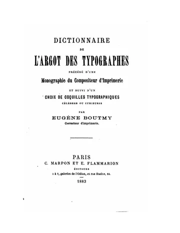 Dictionnaire de l’argot des typographes d’Eugène Boutmy, couverture du livre