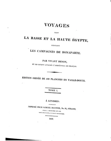 Voyages dans la basse et la haute Egypte pendant les campagnes de Bonaparte en 1798 et 1799 de Vivant Denon, couverture du livre