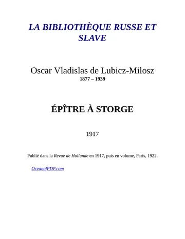 Epître à Storge d’Oscar Vladislas de Lubicz-Milosz, couverture du livre