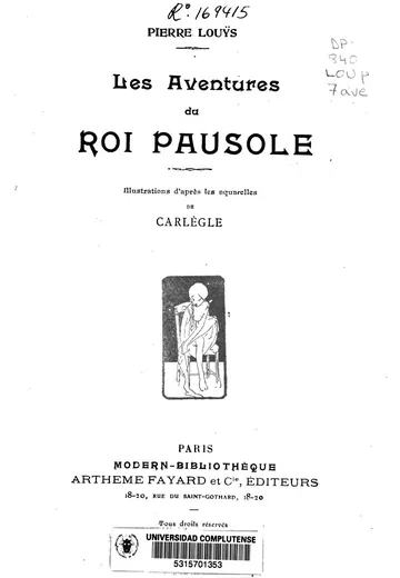 Les aventures du roi Pausole de Pierre Louÿs, couverture du livre