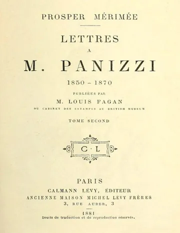 Lettres à M. Panizzi, tome II de Prosper Mérimée, couverture du livre