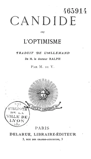 Candide, ou l'optimisme de Voltaire, couverture du livre