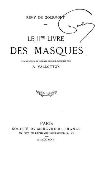Le IIme livre des masques de Remy de Gourmont, couverture du livre