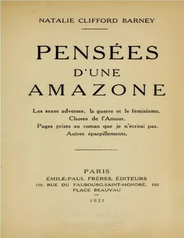 Pensées d'une amazone de Natalie Clifford Barney, couverture du livre