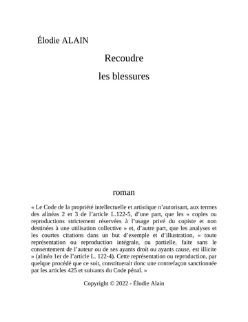 Recoudre les blessures (French Edition) d’Elodie Alain, couverture du livre