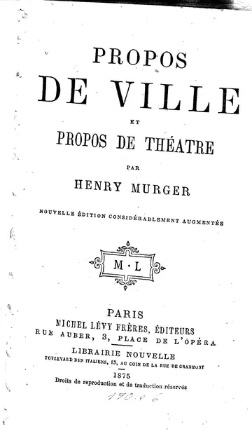 Propos de ville et propos de théâtre d’Henri Murger, couverture du livre