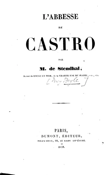L'Abbesse De Castro de Stendhal, couverture du livre