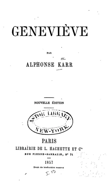 Geneviève d’Alphonse Karr, couverture du livre