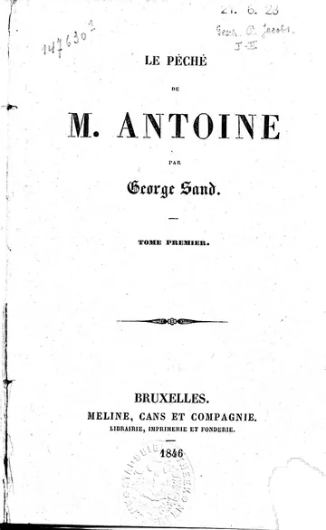Le péché de Monsieur Antoine, Tome 1 de George Sand, couverture du livre