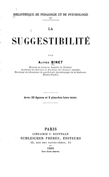 La Suggestibilité d’Alfred Binet, couverture du livre