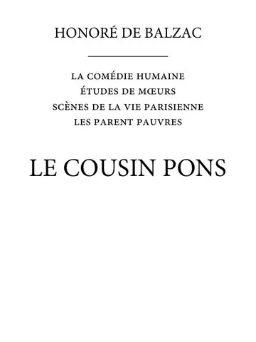 Le cousin Pons d’Honoré de Balzac, couverture du livre