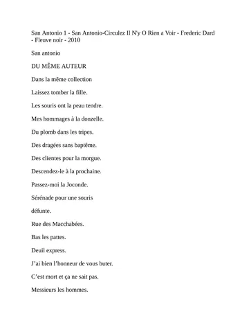 San Antonio 1 - San Antonio-Circulez Il N'y O Rien a Voir - Frederic Dard - Fleuve noir - 2010: Bloc de notas de Jose Manuel, couverture du livre