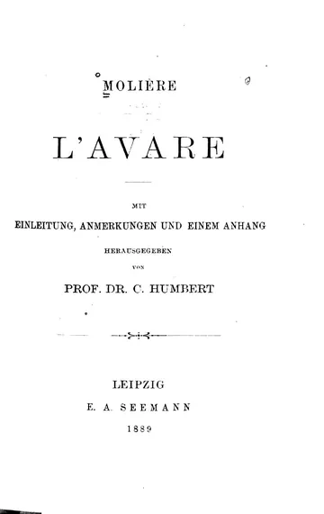 L'Avare de Molière, couverture du livre