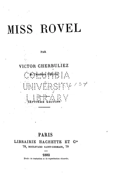 Miss Rovel de Victor Cherbuliez, couverture du livre