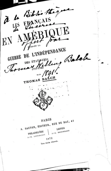 Les Français en Amérique pendant la guerre de l'indépendance des États-Unis 1777-1783 de Thomas Balch, couverture du livre